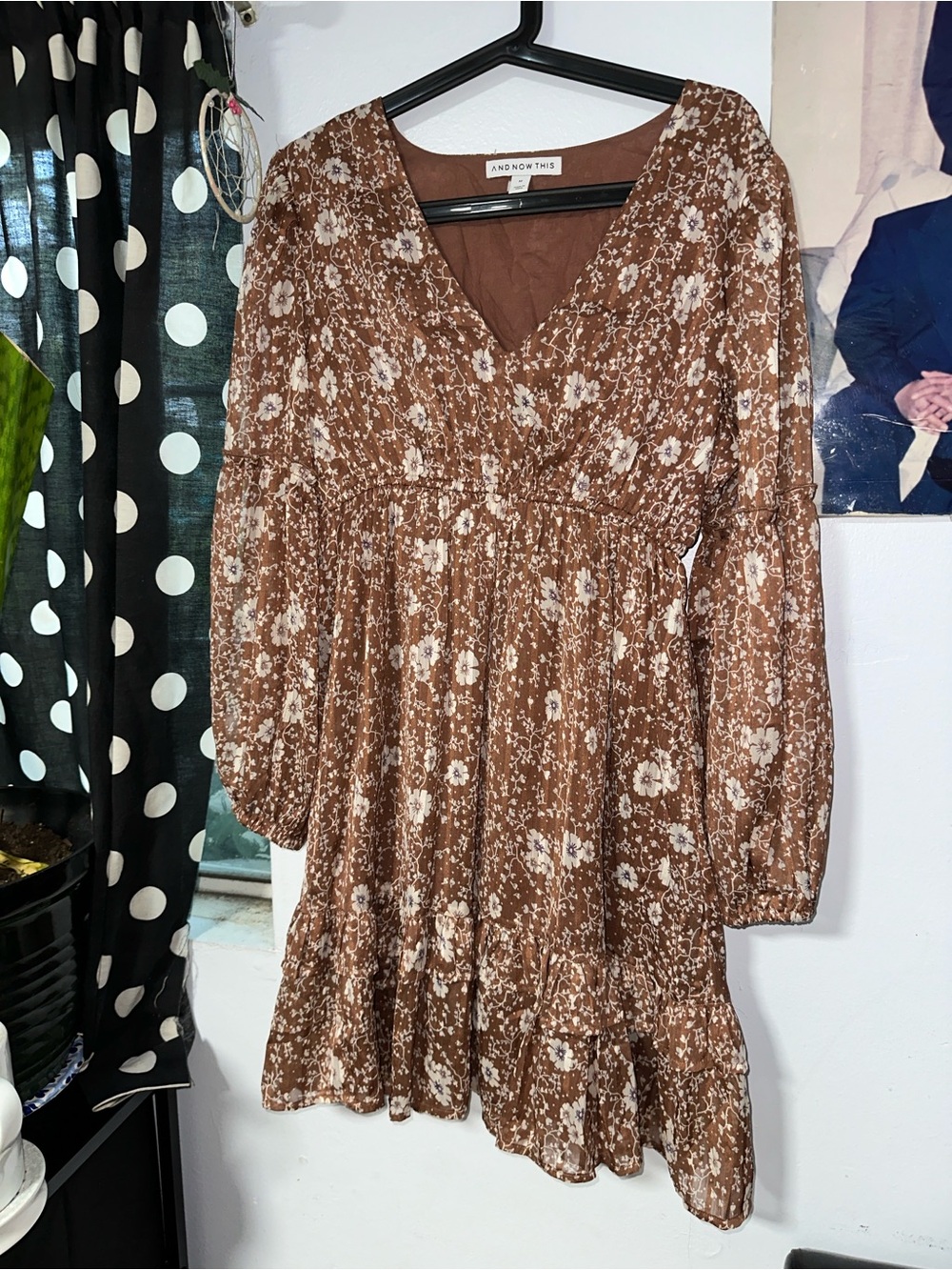 Brown Floral V-Neck Dress